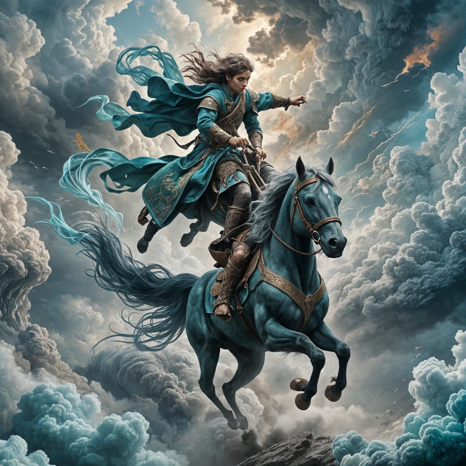 Child Riding Colorful Horse Fantasy Concept Art