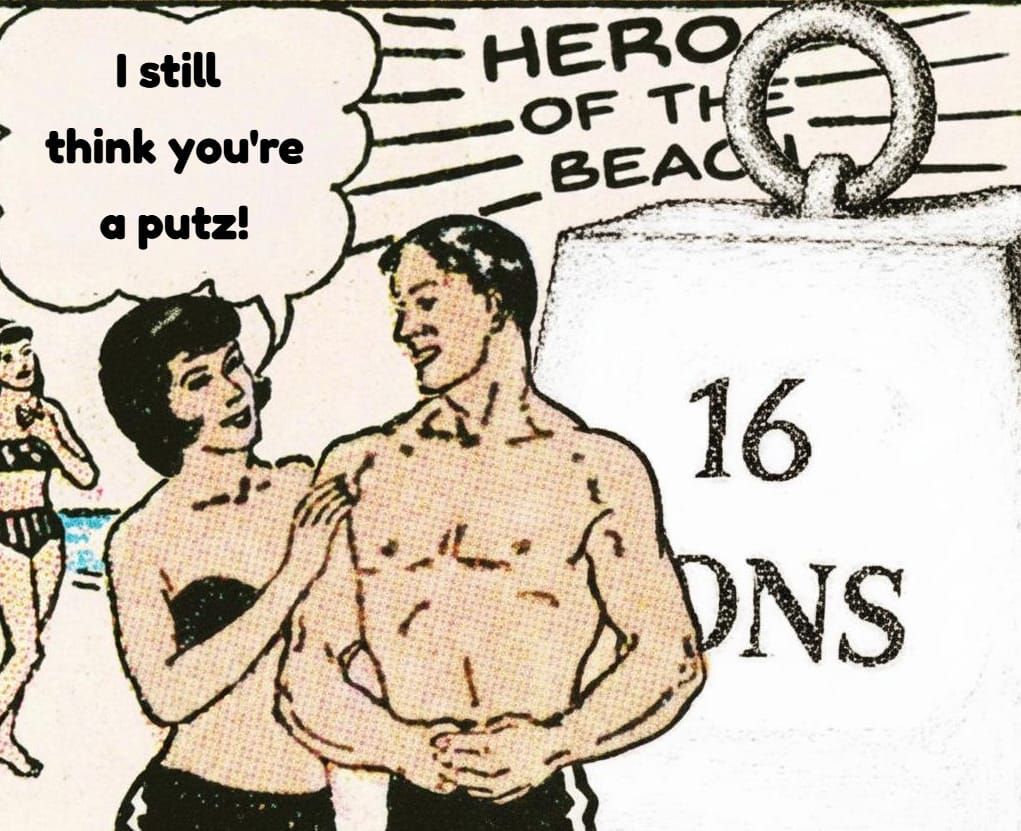 "THE 16 TON WEIGHT THAT MAC DROPPED ON THE BULLY'S HEAD THAT MADE A MAN OUT OF MAC!"