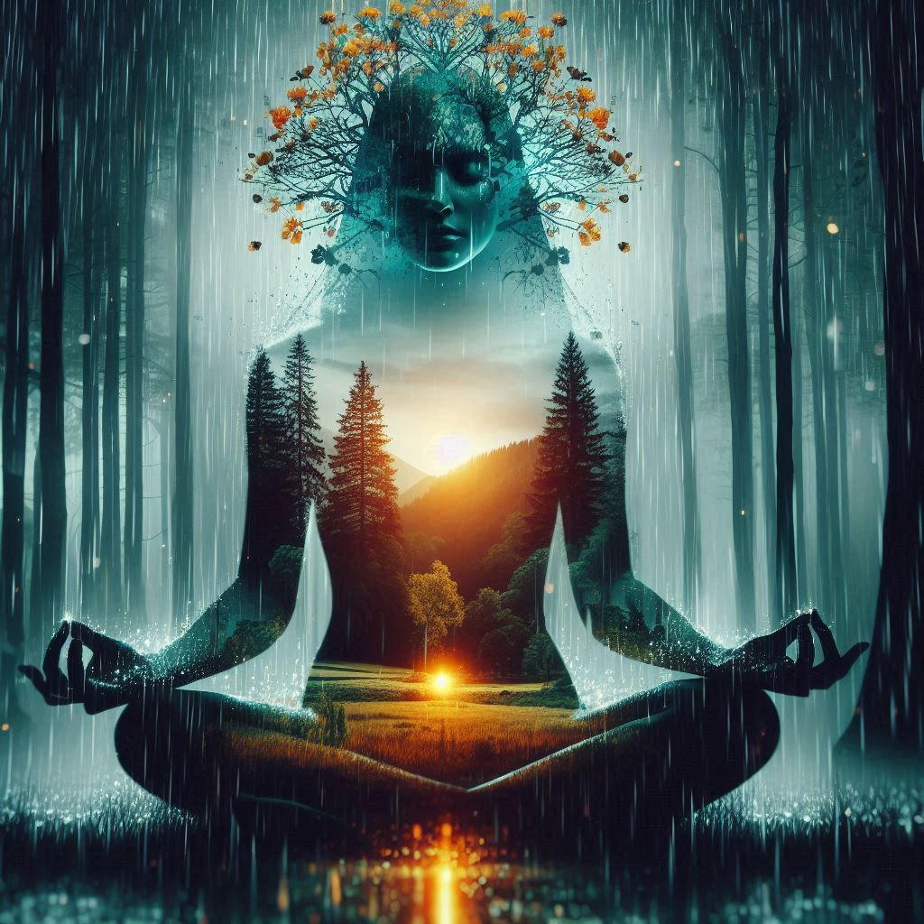 double exposure beautiful fantasy DALL-E 3 portrait landscape..