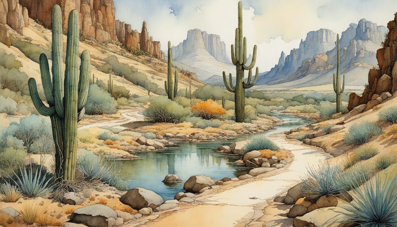 Arizona Landscape in Children's Storybook Illustration Style