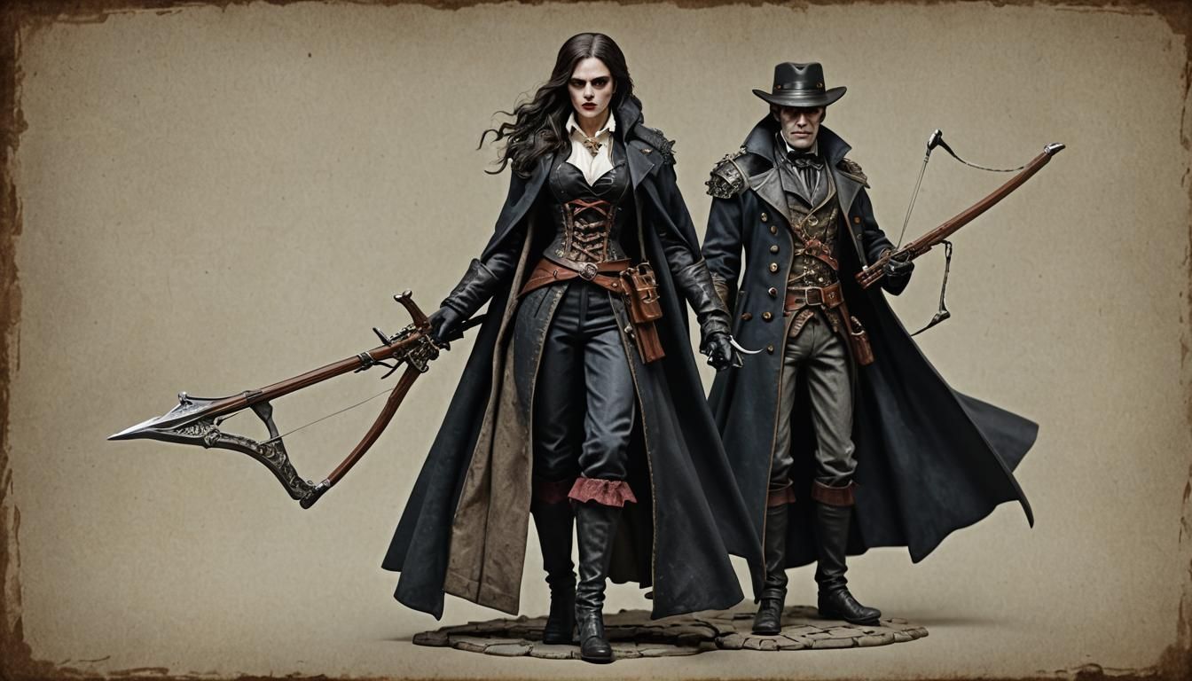 A female miniature of A Victorian-era vampire hunter with a ...