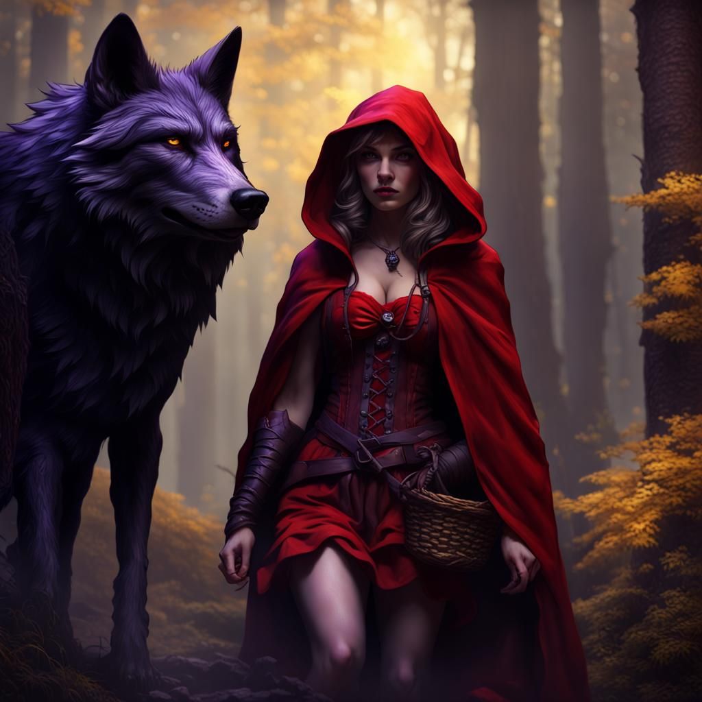 Little Red Riding Hood is not afraid of the wolf. - AI Generated ...