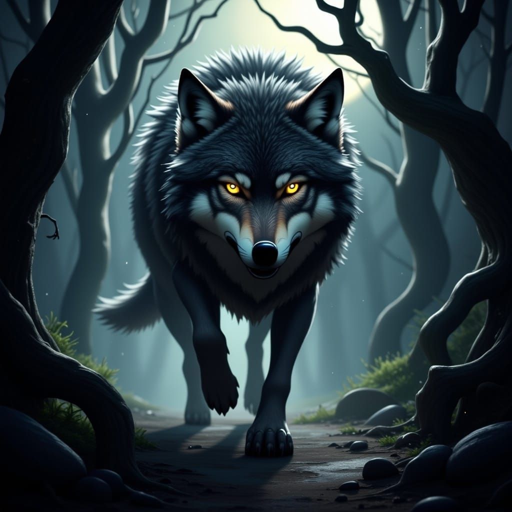  <lora:Spirit Wolf Guide:1.0> is the big bad wolf
