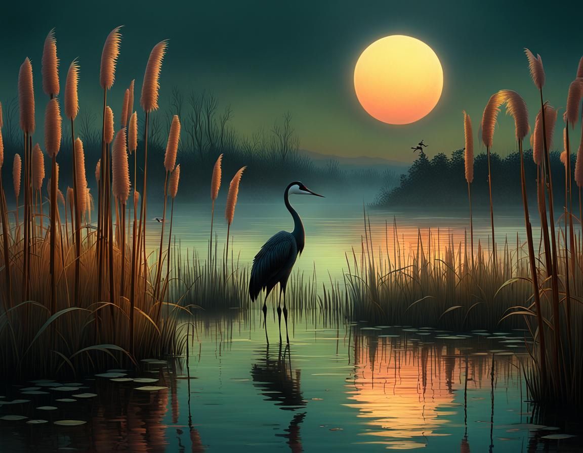 Crane stands in the soft evening light    by @mvm7