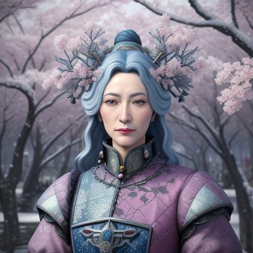 Sakura Tree and Woman: Vaporwave Bauhaus Portrait