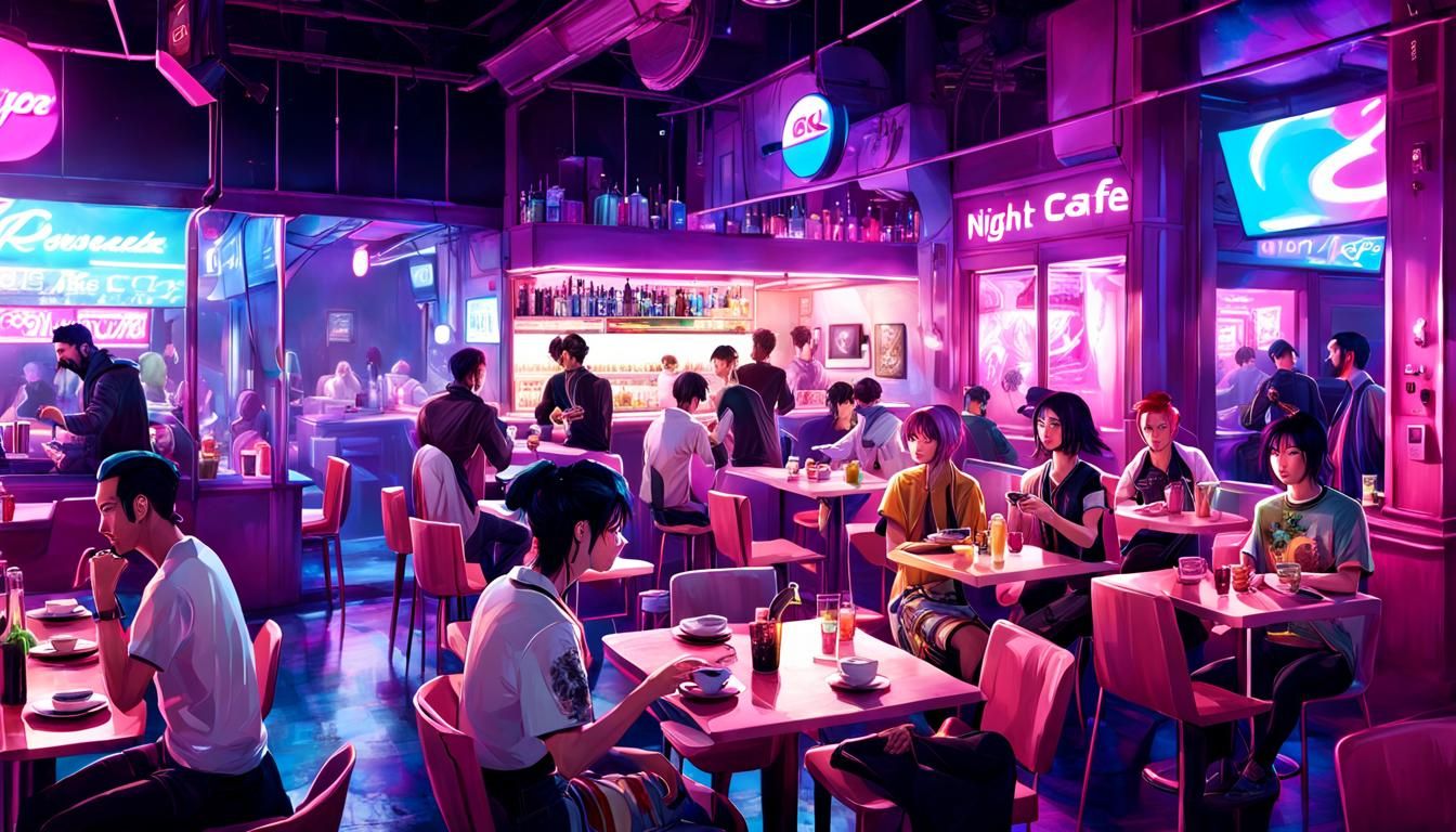 Vapourwave Night Cafe (JuggernautXLv6) - AI Generated Artwork ...