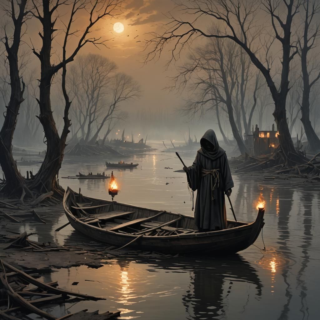 Crossing the River Styx in the underworld   by @Mauve Marauder