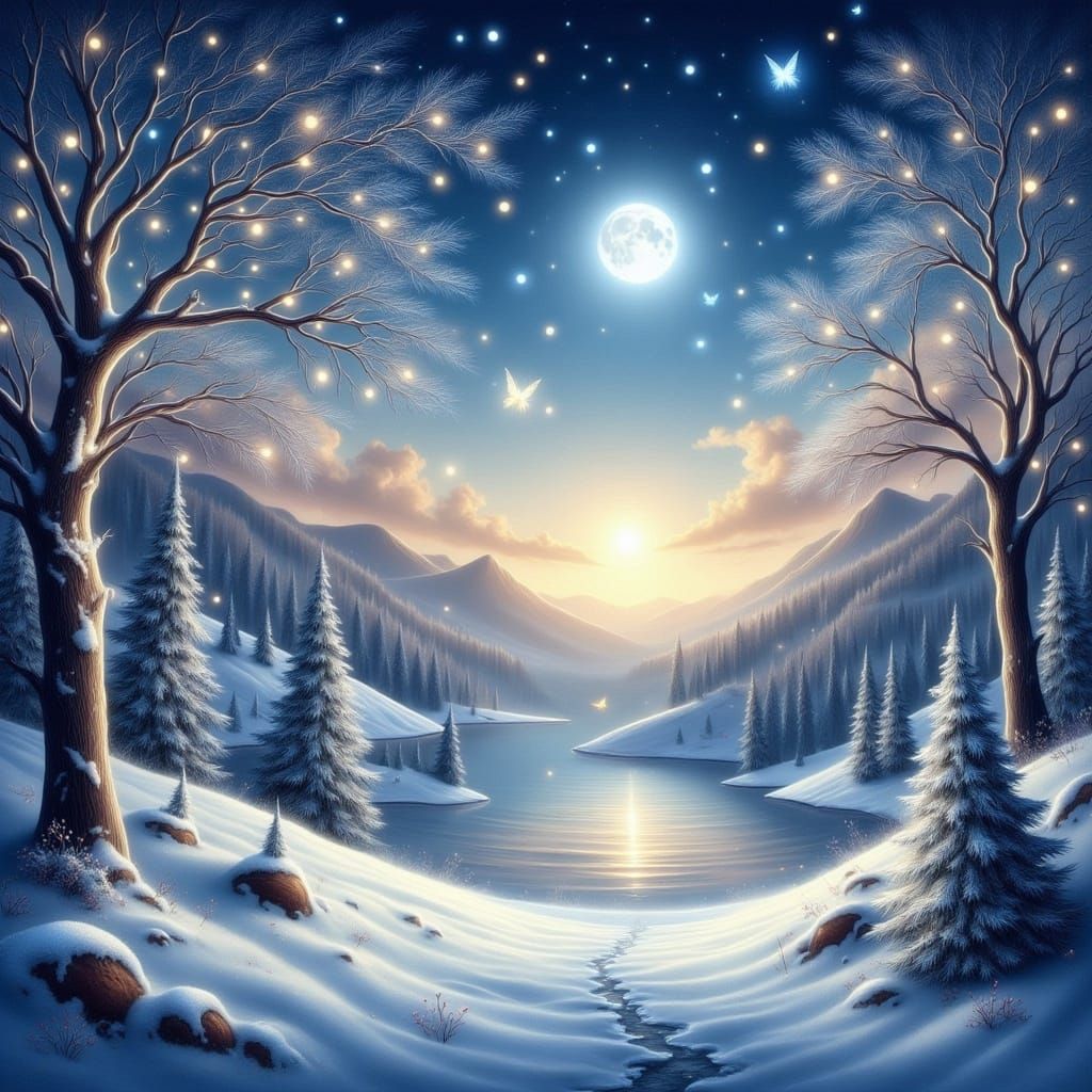  <lora:BeautifulFairyFlux:1.0> magical christmas landscape