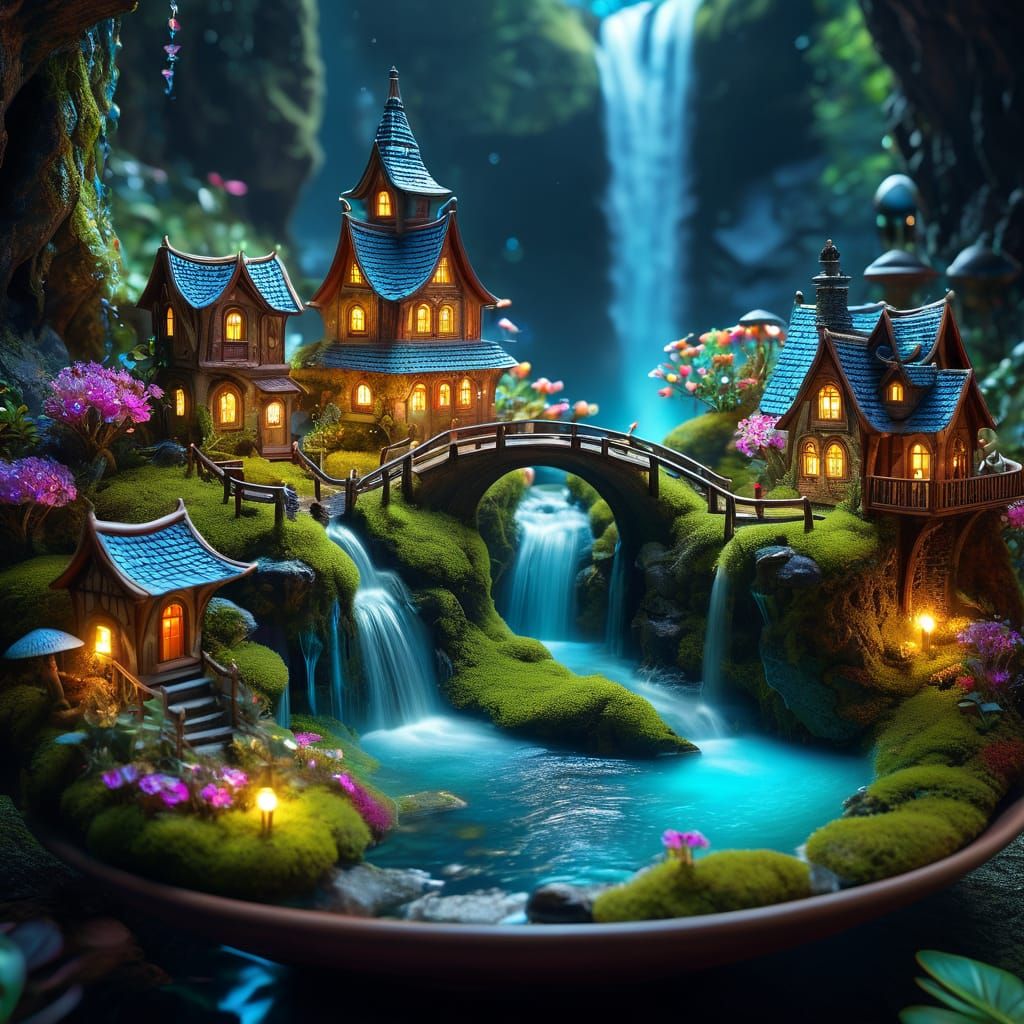 Miniature world inside an antique ornamental teacup