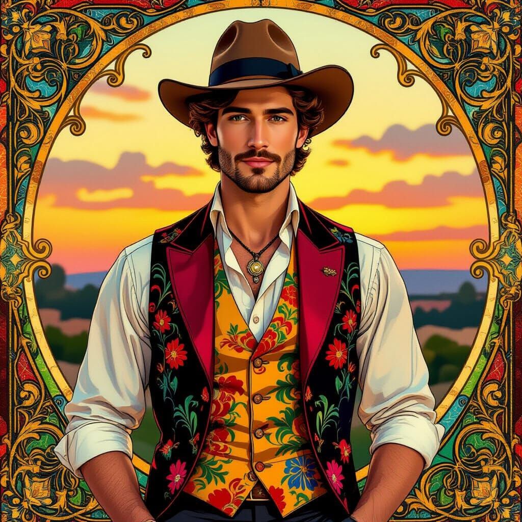 Handsome Man in Colorful Waistcoat and Hat