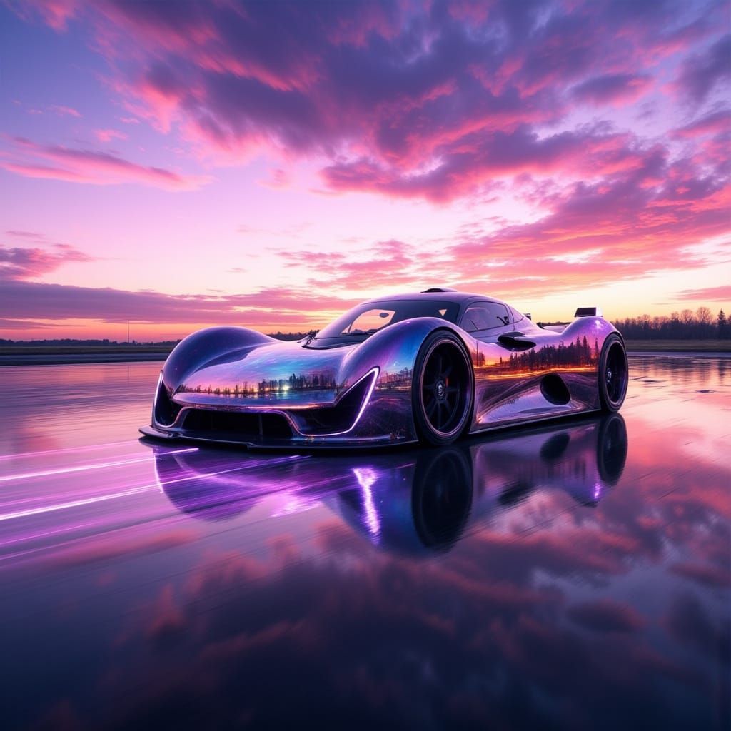 Surreal Sports Car Double Exposure at Sunset