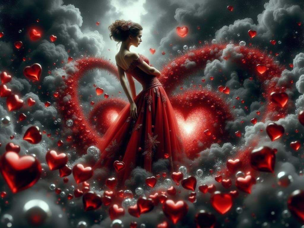 Cyberpunk Queen of Hearts Emerge from Playing Card