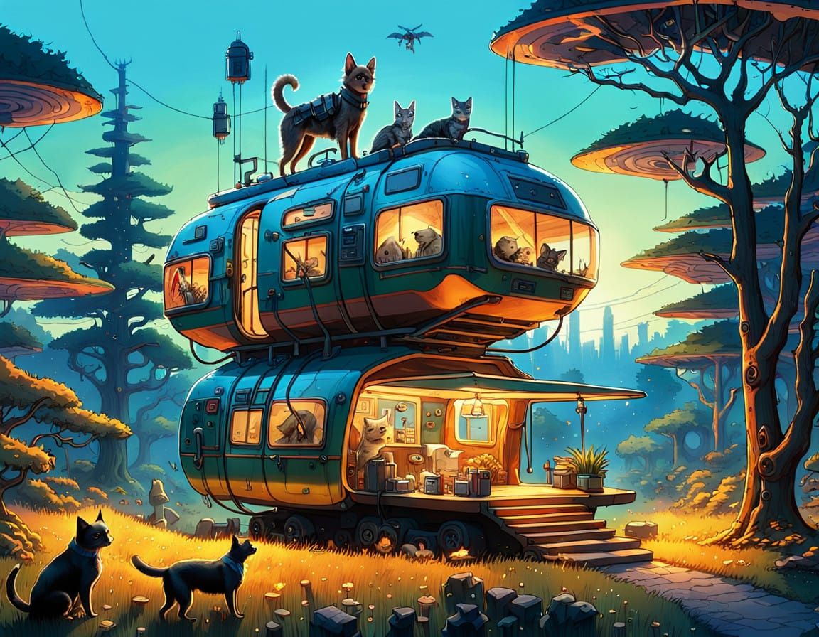 Futuristic Veterinarian Amidst Vibrant, Post-Apoca... - AI Art