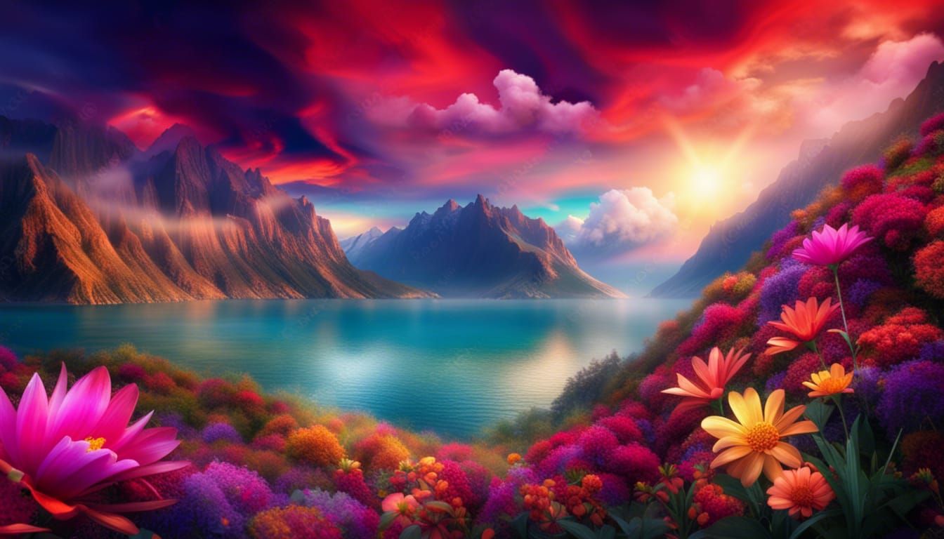 Enchanted Paradise Landscape with Vivid Colors