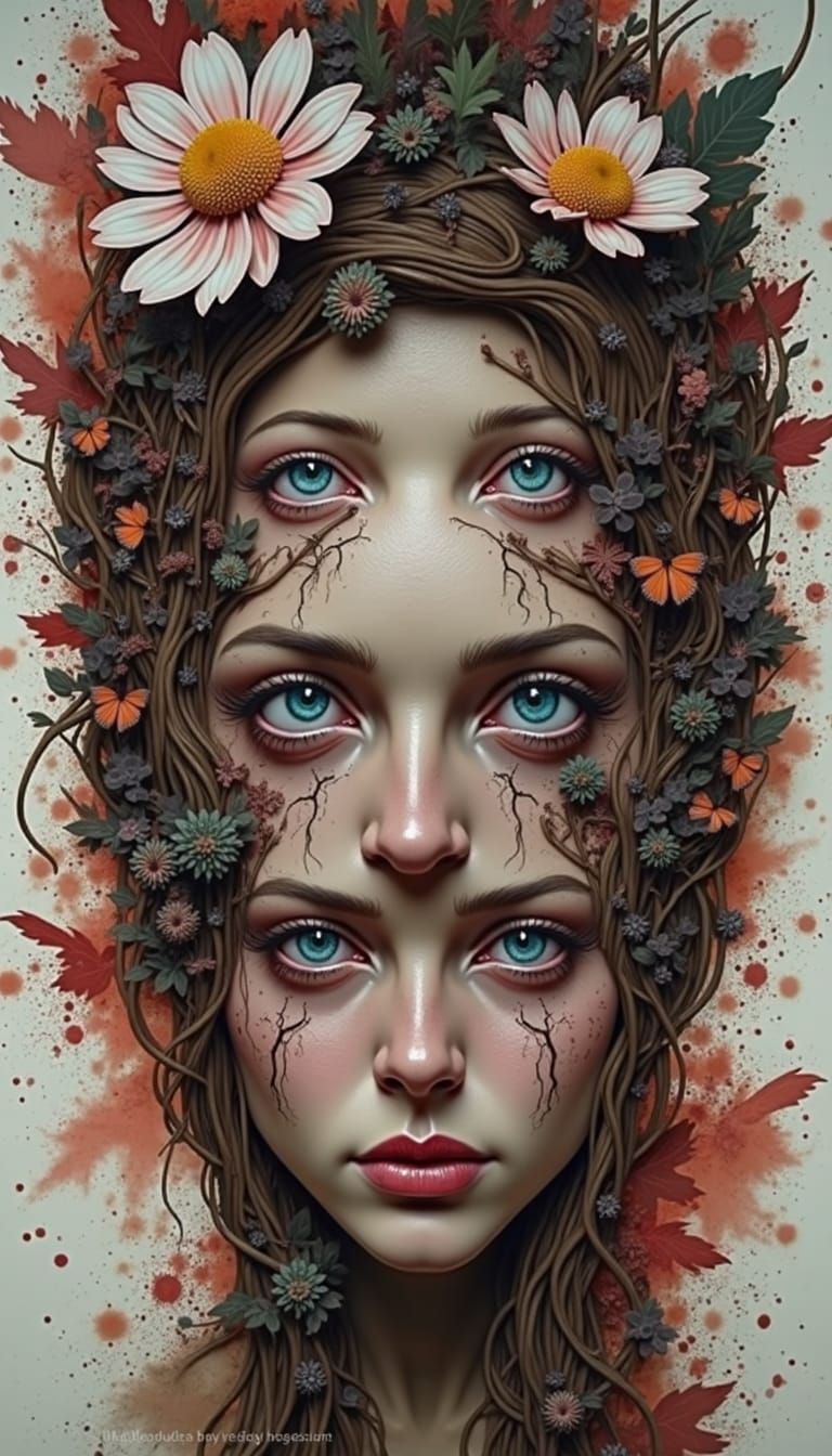 Inside a long corridor Liminal Space inside my mind, portrait of the inner workings of insanity, Thick textured brush strokes, 3d textured p...