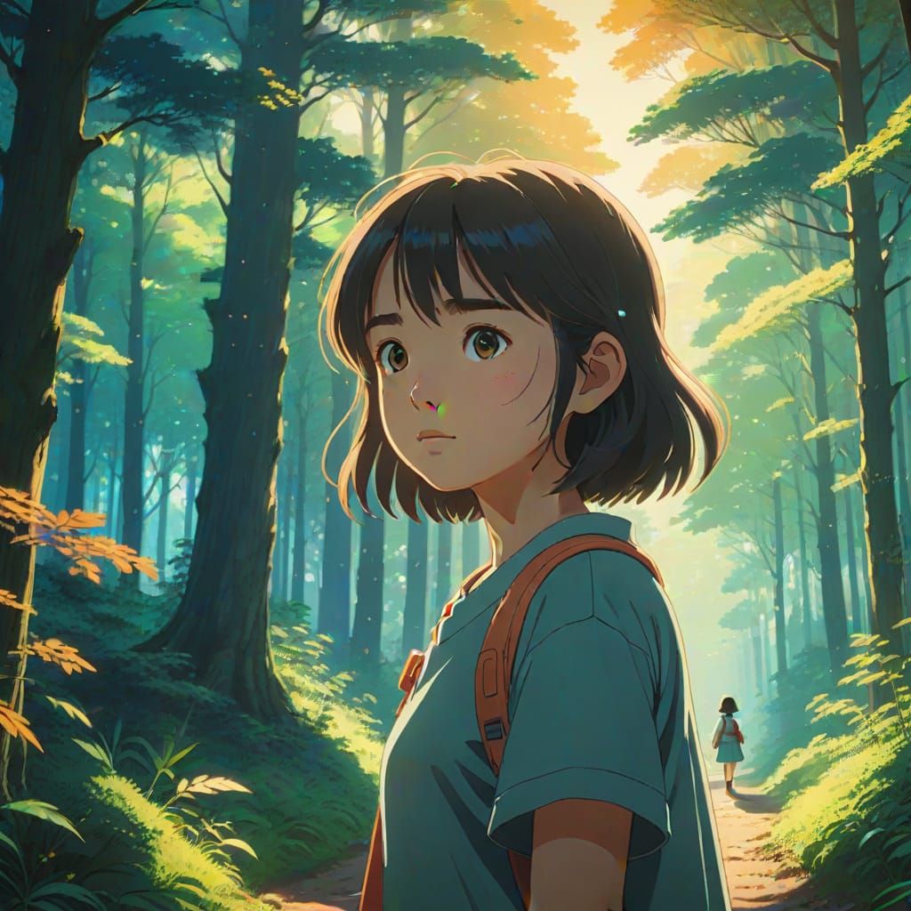 Dreamy Girl in Ghibli Forest: Anime Style