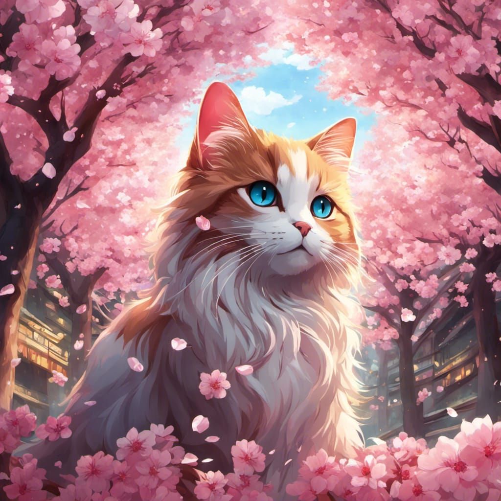 Cherry Blossom Kitty - AI Generated Artwork - NightCafe Creator