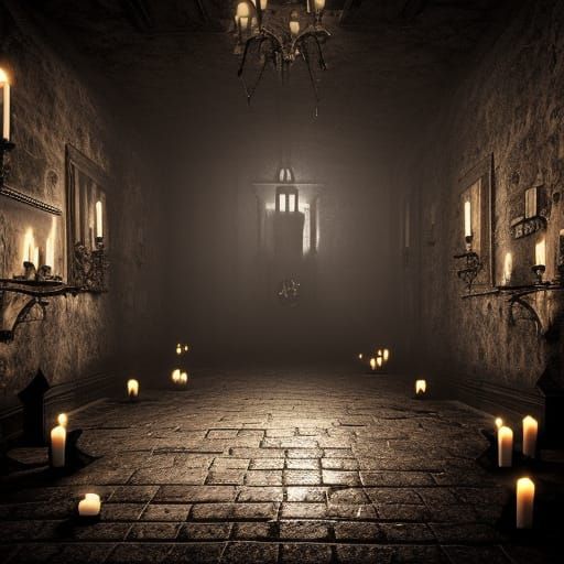Ultra hyper photo realistic haunted Victorian style dungeon,...