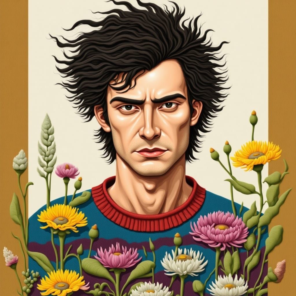 Self Portrait of Oistar - Getting to know Oliver (Long-suffering face projected with a scowl and dark brown-green Irish eyes that smile, tus...