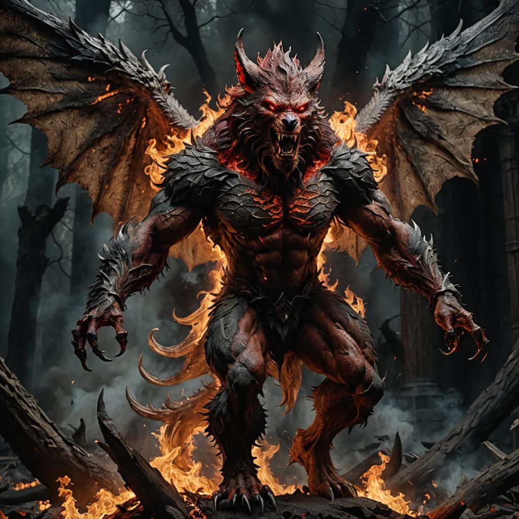 A Winged Werewolf Made Of Fire - AI Generated Artwork - NightCafe Creator