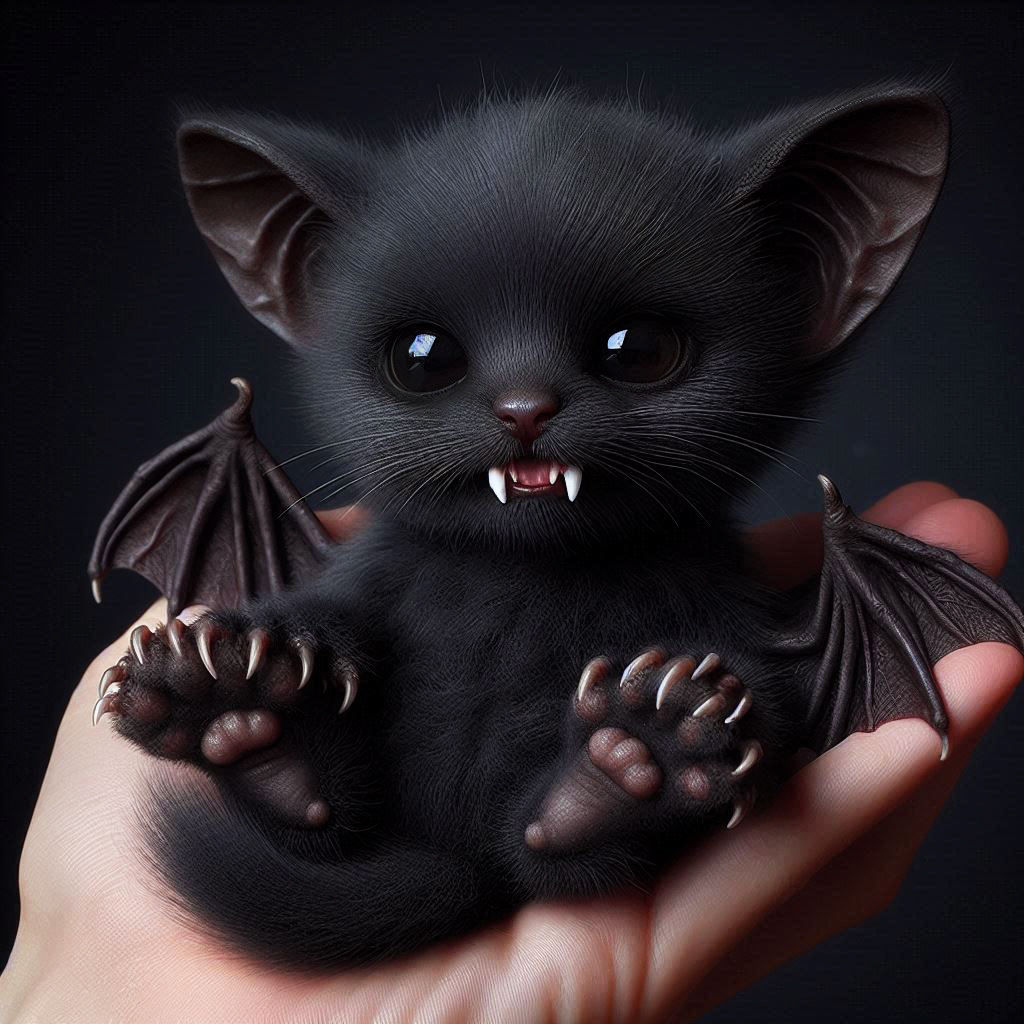 Bat Kitten Creature Holding his Feet