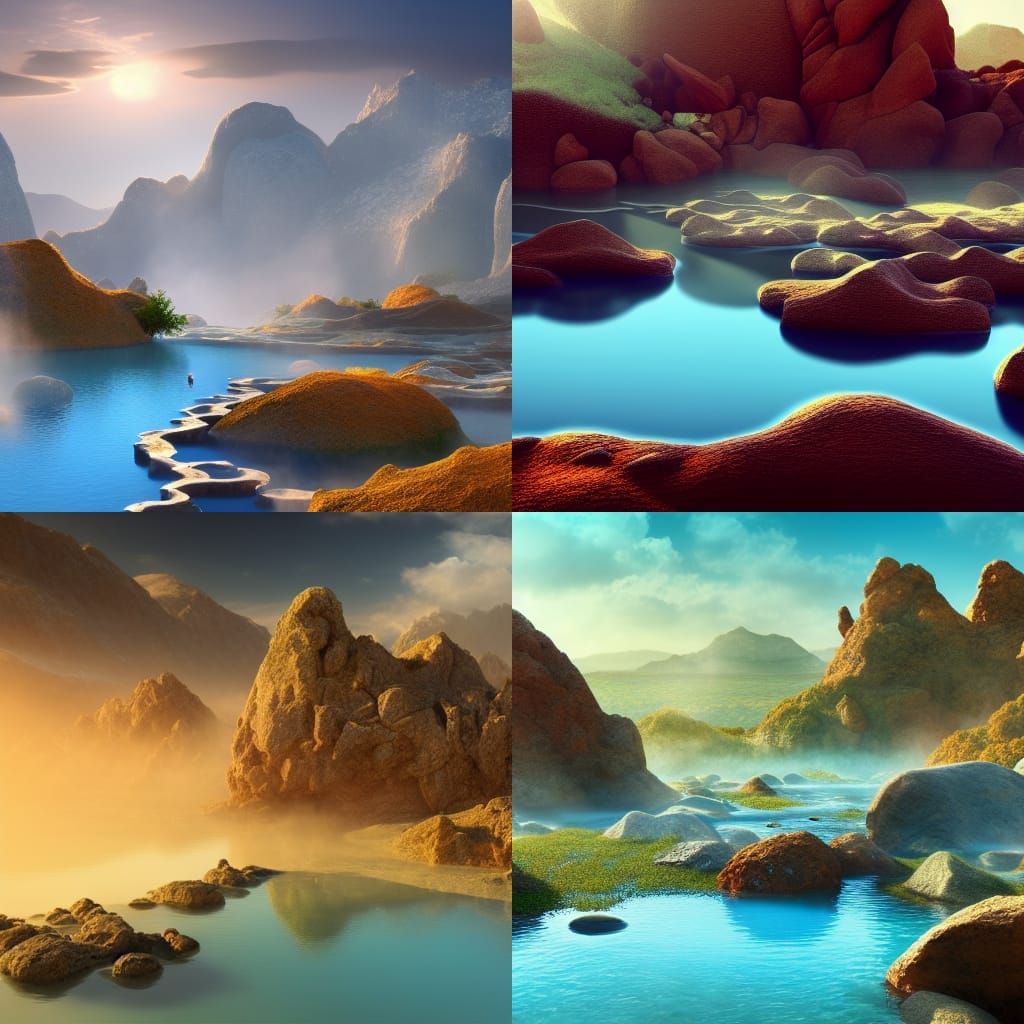 biome landscape of natural thermal ponds of mineral water, s...