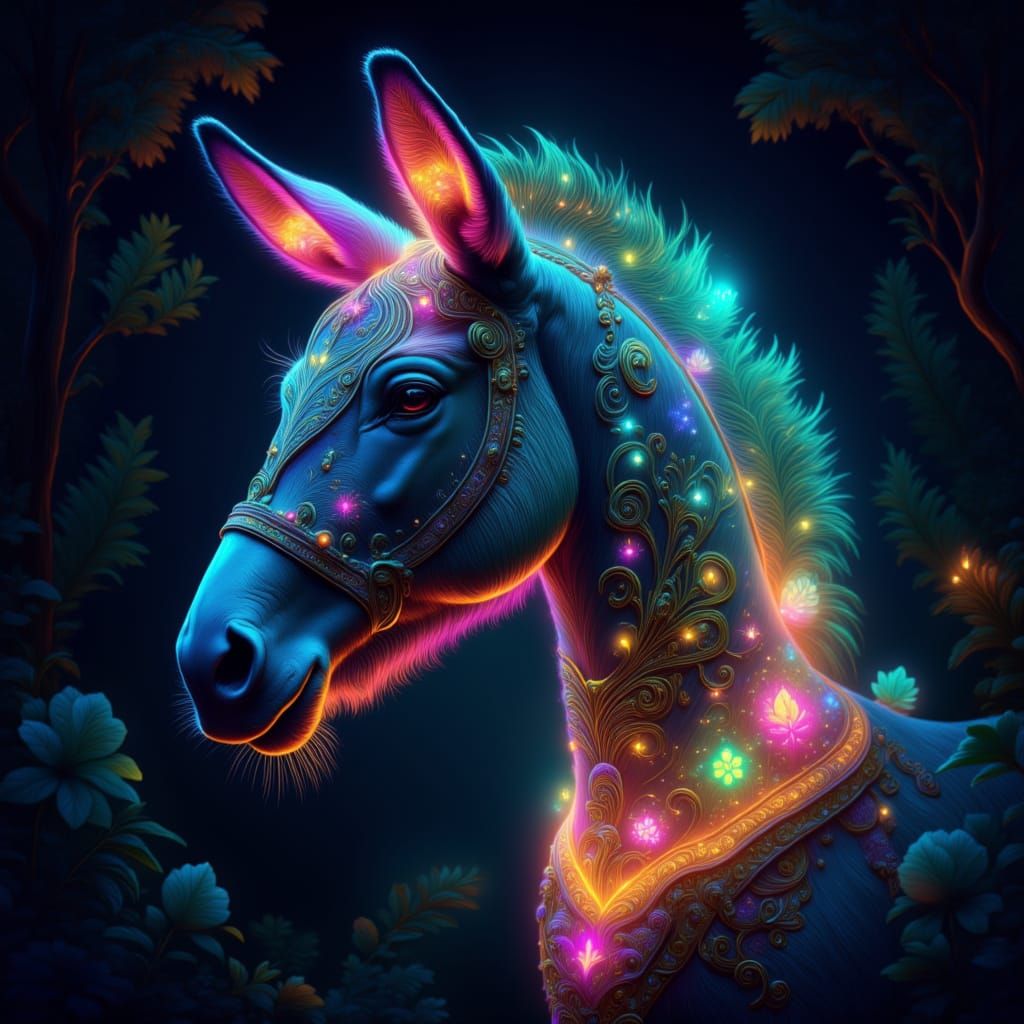 A glowing donkey <lora:Luminescence:1.0>
