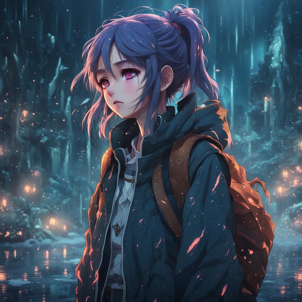 anime grunge girl crying