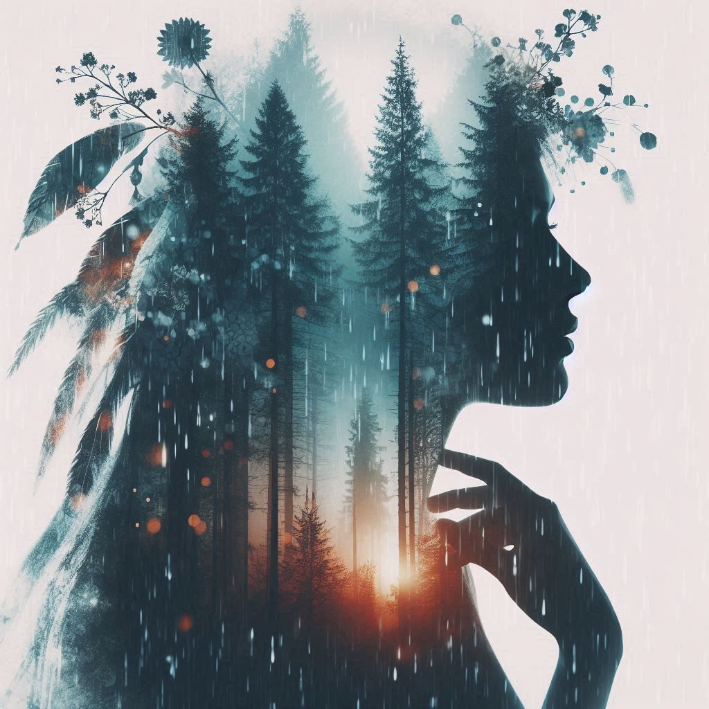 double exposure beautiful fantasy DALL-E 3 portrait landscape..