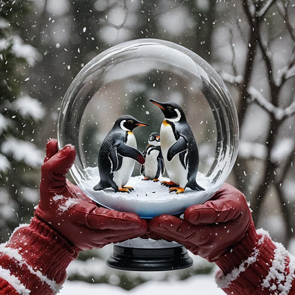 Penguins In Snow Globe - AI Generated Artwork - NightCafe Creator