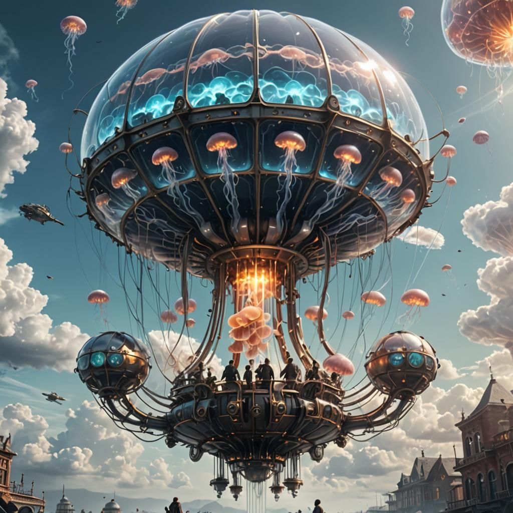 A flying jellyfish balloon carrier  by @nizamloki