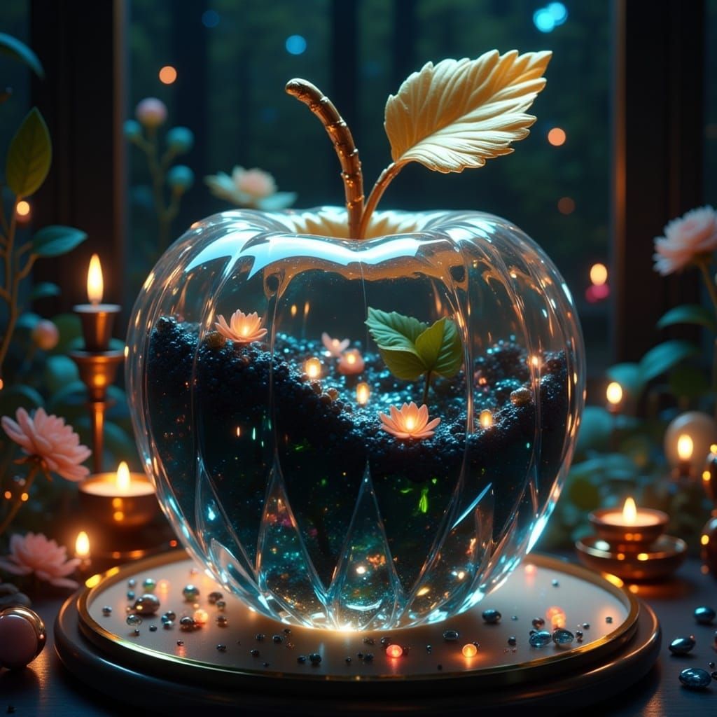 <lora:Dreamy Darkness Fx:1.0>, apple made of glass,, the glass apple is filled with black liquid,, glass apple,, ethereal fantasy, highly de...