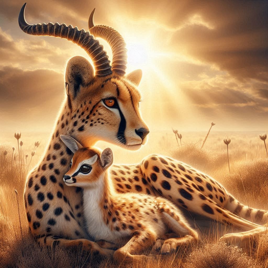 Hybrid Cheetah Gazelle with young one