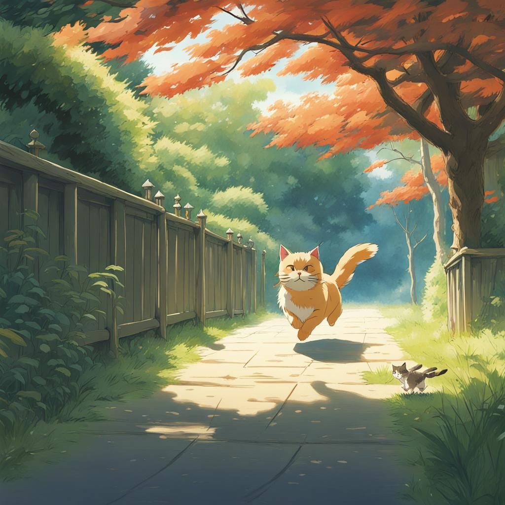cat chasing a bird