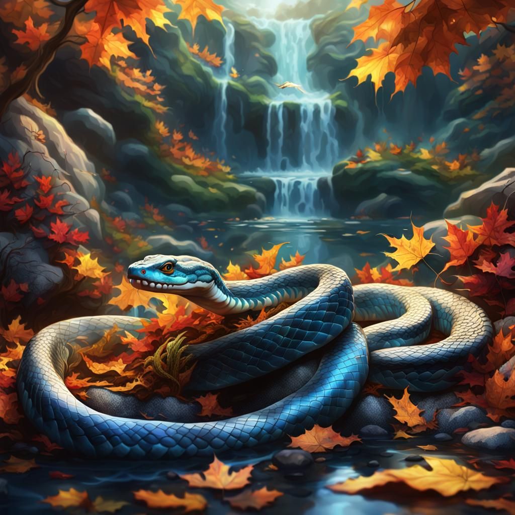 Majestic Snake in Autumn Landscape: Fantasy Concept Art