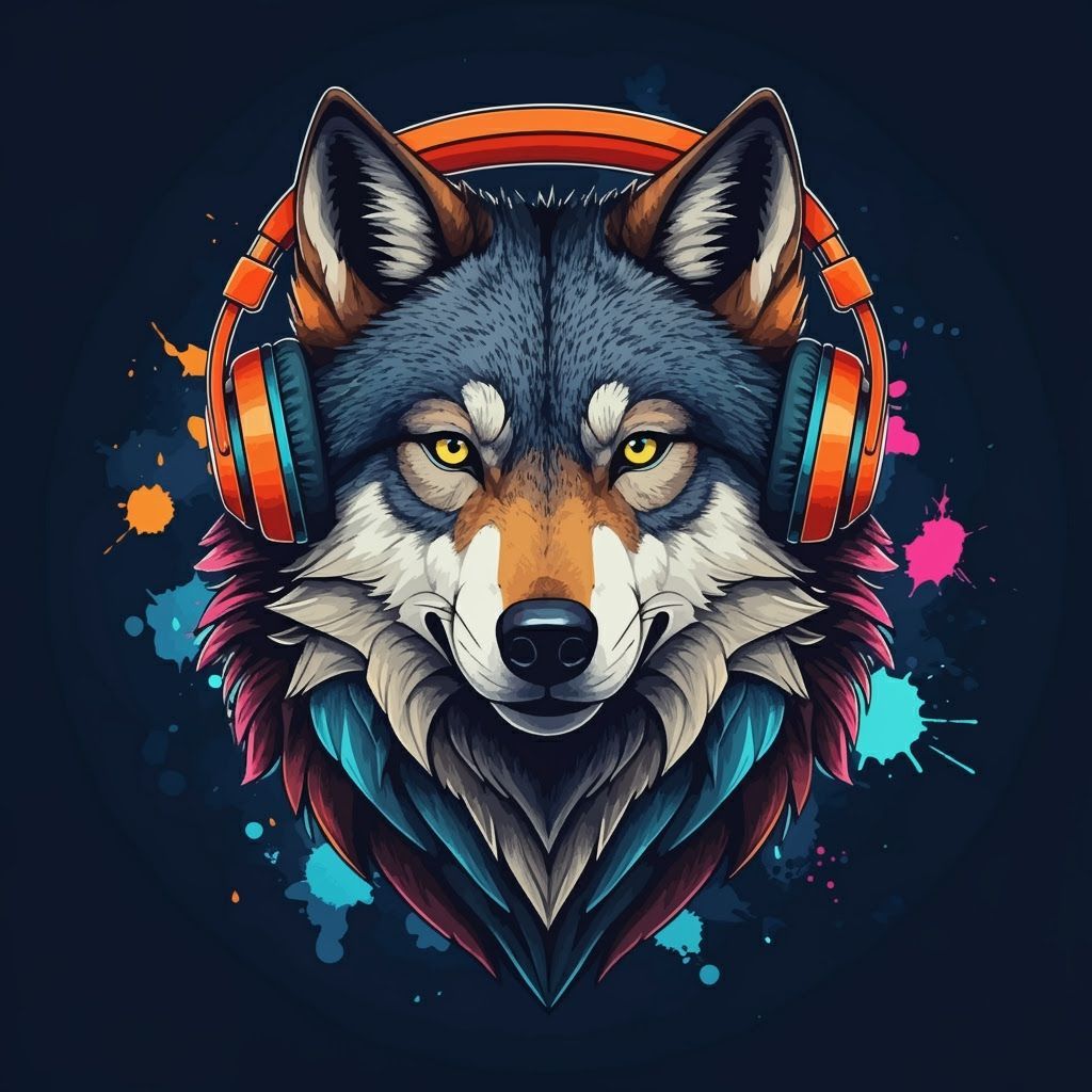Wolf with Piercing Gaze and Neon Splashes