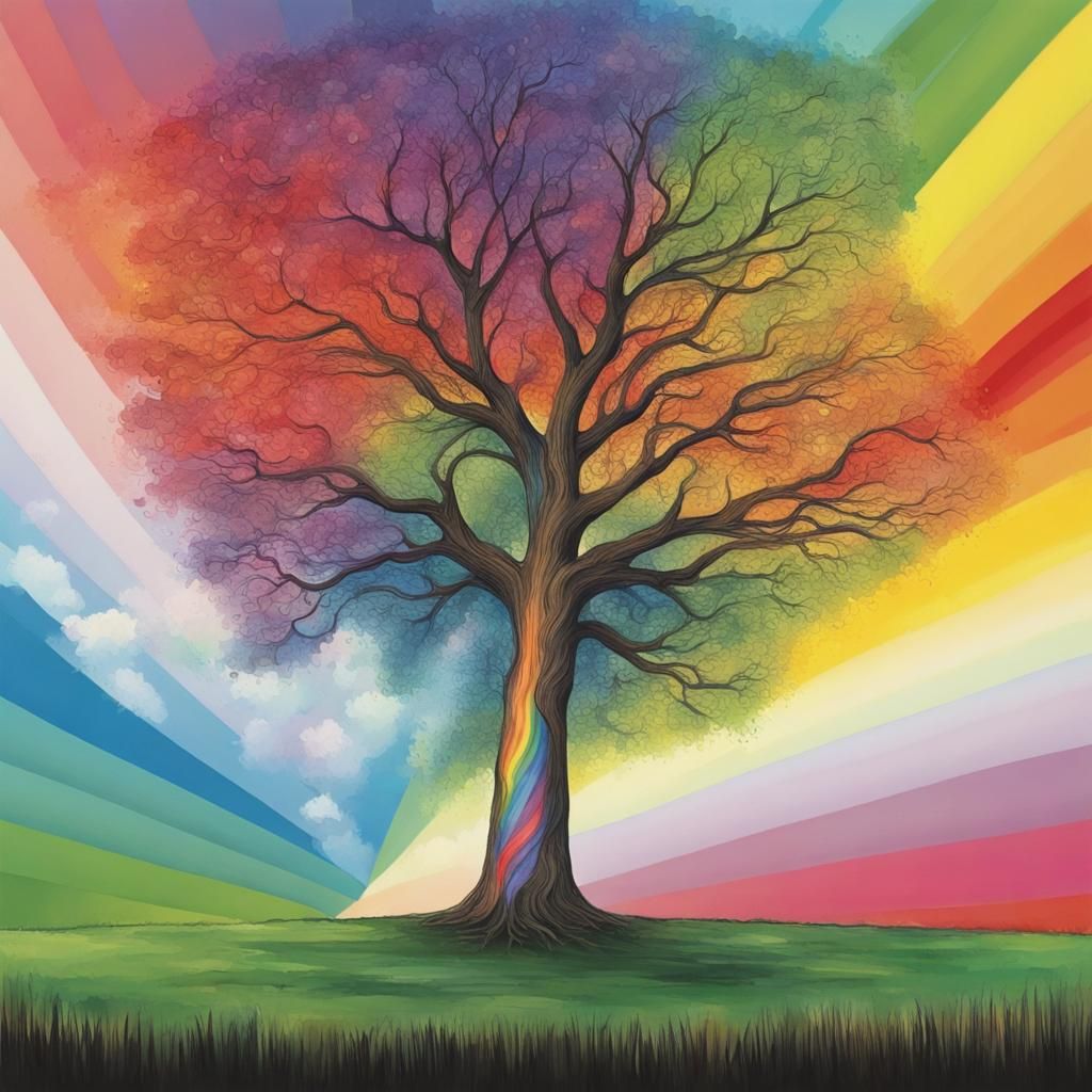 tree with rainbow in the background