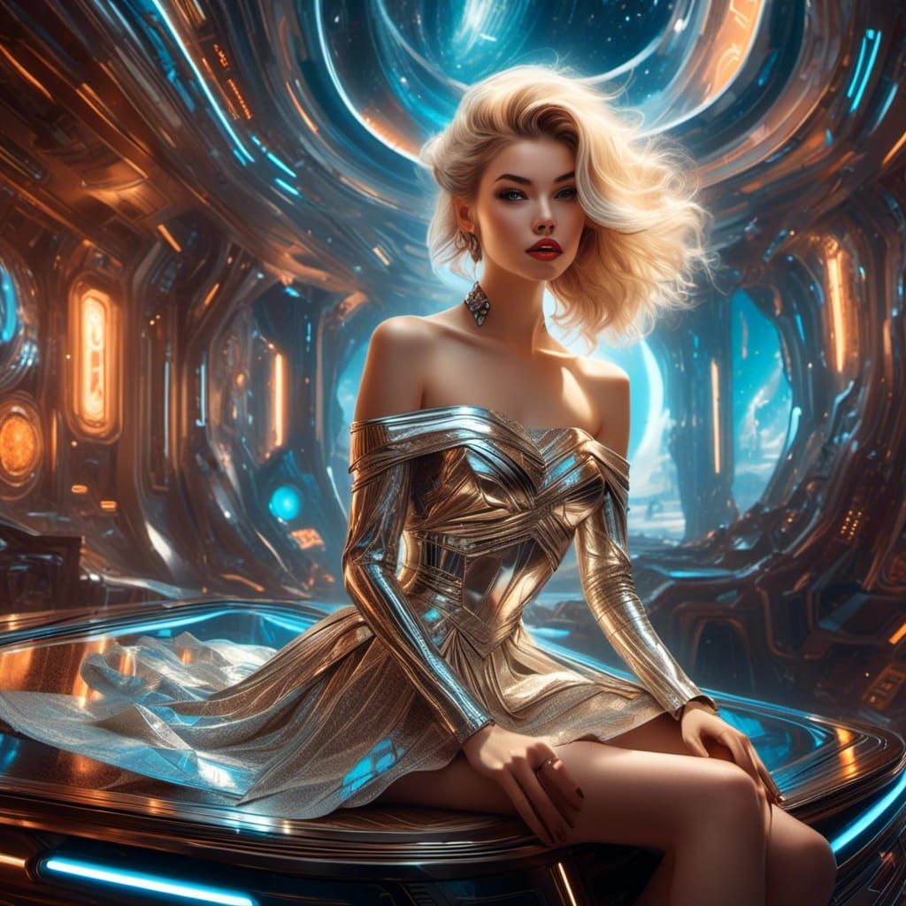 <lora:Rockabillion:1.0> Stunning full length hyper detailed digital drawing masterpiece portrait of a gorgeous sci-fi fantasy woman in an of...