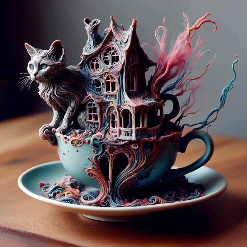 <lora:Wonky Houses ALIVE:1.0> cat in a teacup