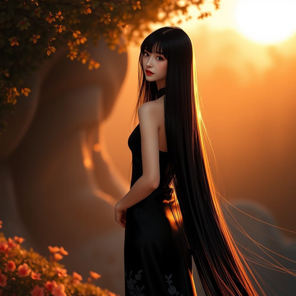 Elegant Asian Woman in Dreamy Evening Gown