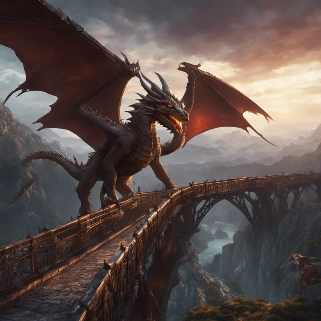 Dragon on High Mountain Bridge - AI Generated Artwork - NightCafe Creator