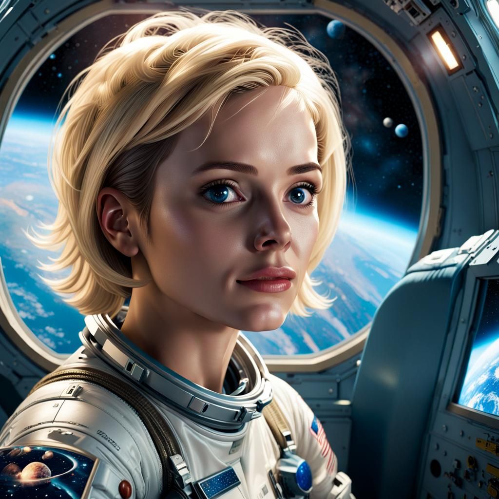 A Lady Astronaut In Spaceship Investigating The Planet Earth - Ai 