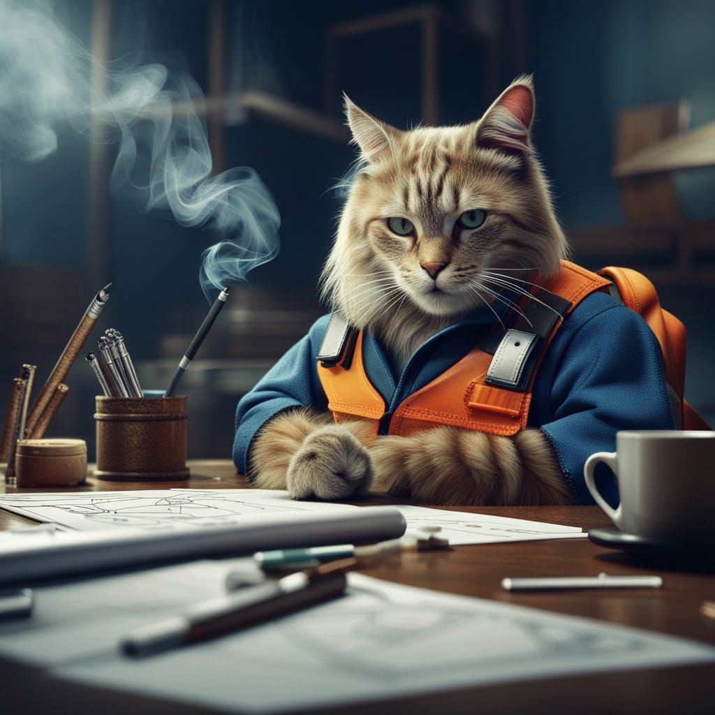 A cat construction worker  by @Neal