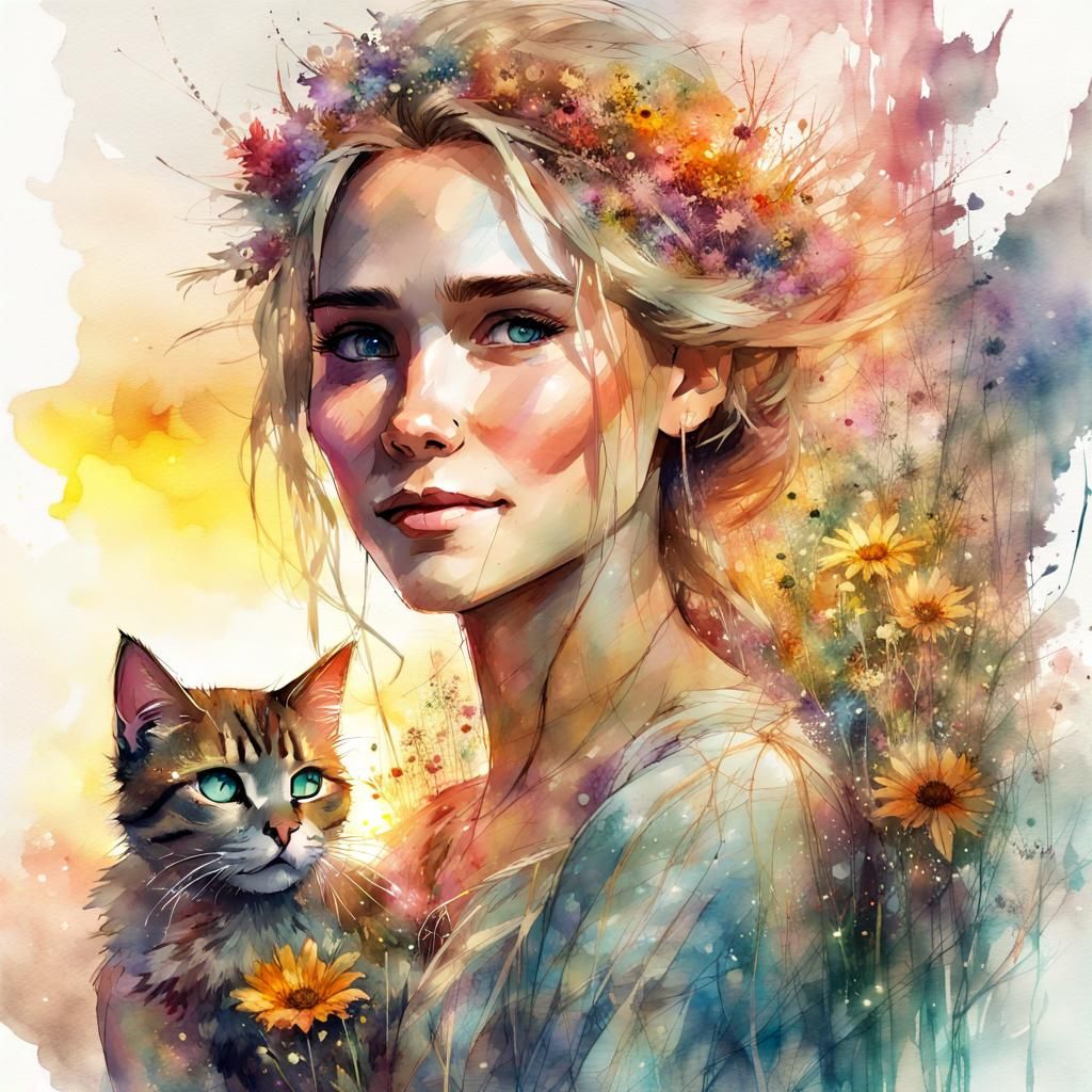 Cat & flowers