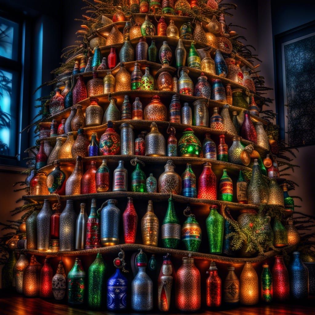 HYPERDETAILED CHRISTMAS TREE COVERED IN DIFFERENT OFF THE WALL ONE OF A