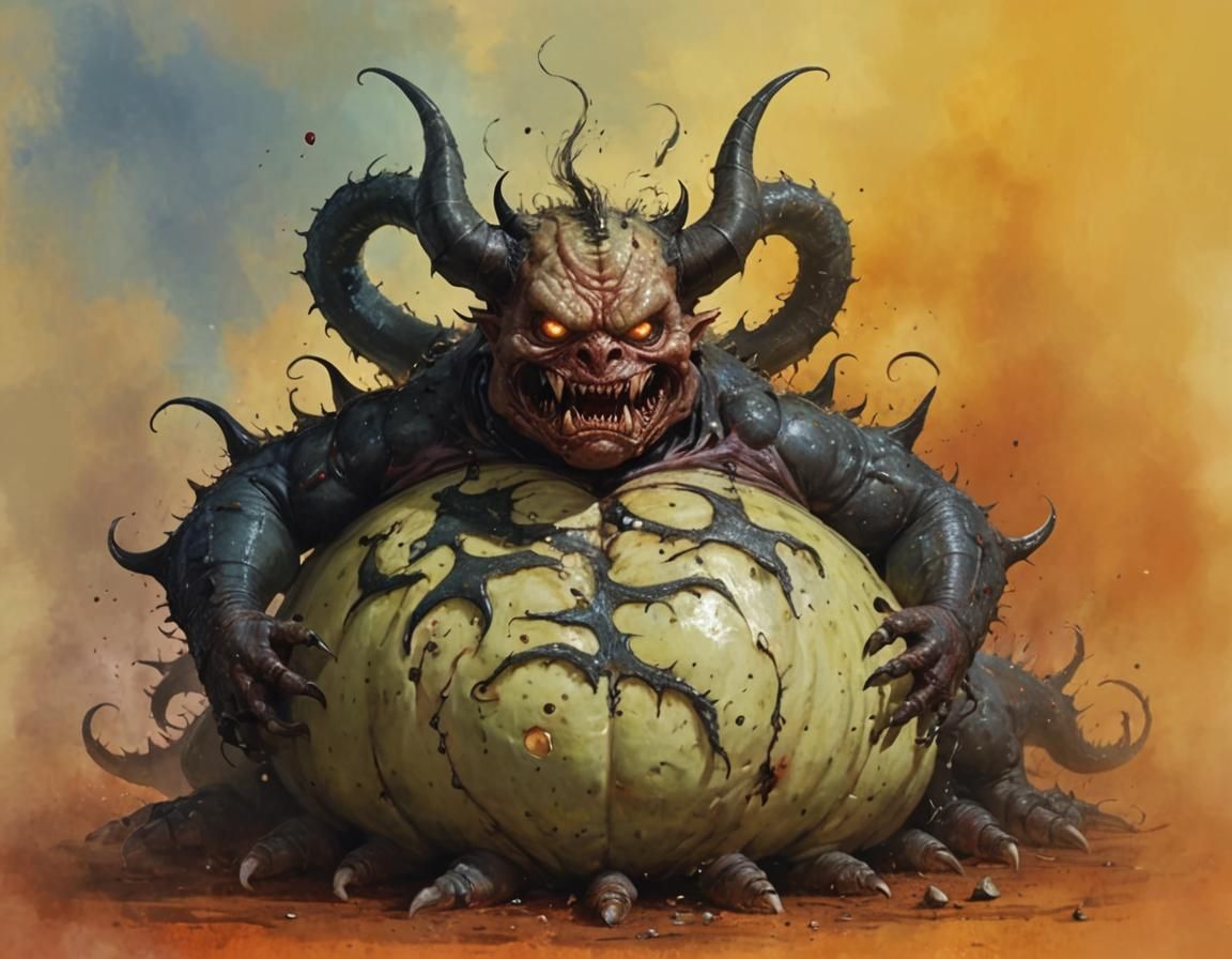 This demon has a giant bloated belly.
