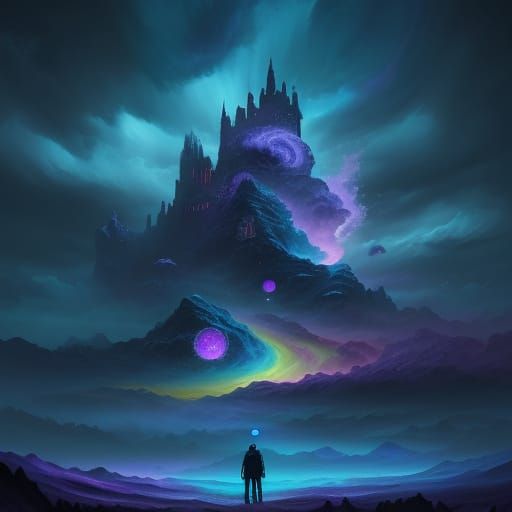 Surreal Dreamscape Portrait in Vibrant Triadic Colors