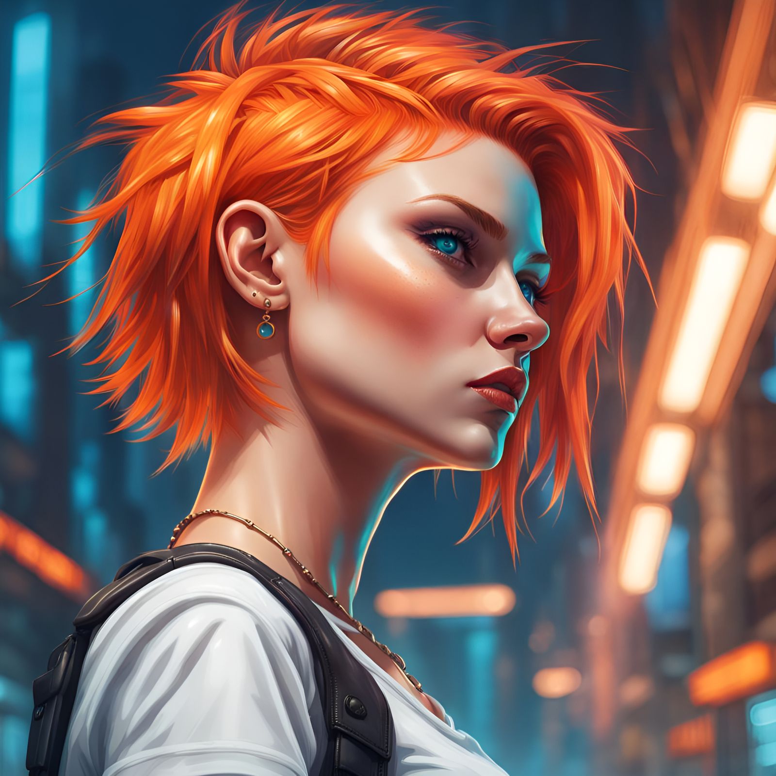 Glamourous Young Pin Up Girl With Spikey Short Orange Hair, Vibrant 