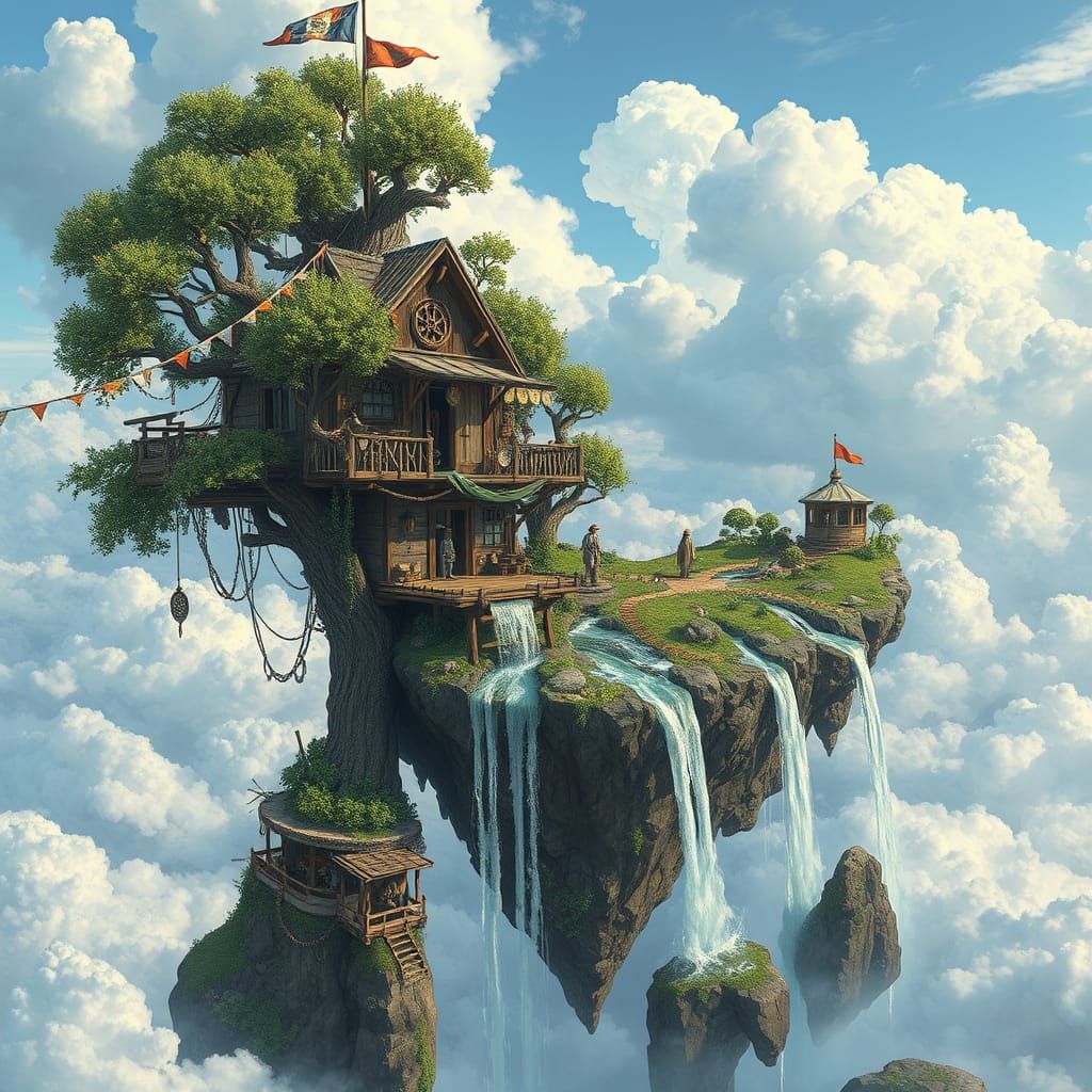 Treehouse on a floating island  by @Metuxa