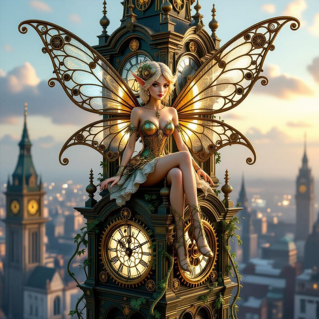 For today's challenge, imagine a fairy crafted from polished brass and intricate gears, its wings whirring ...  by @Jase Hartly